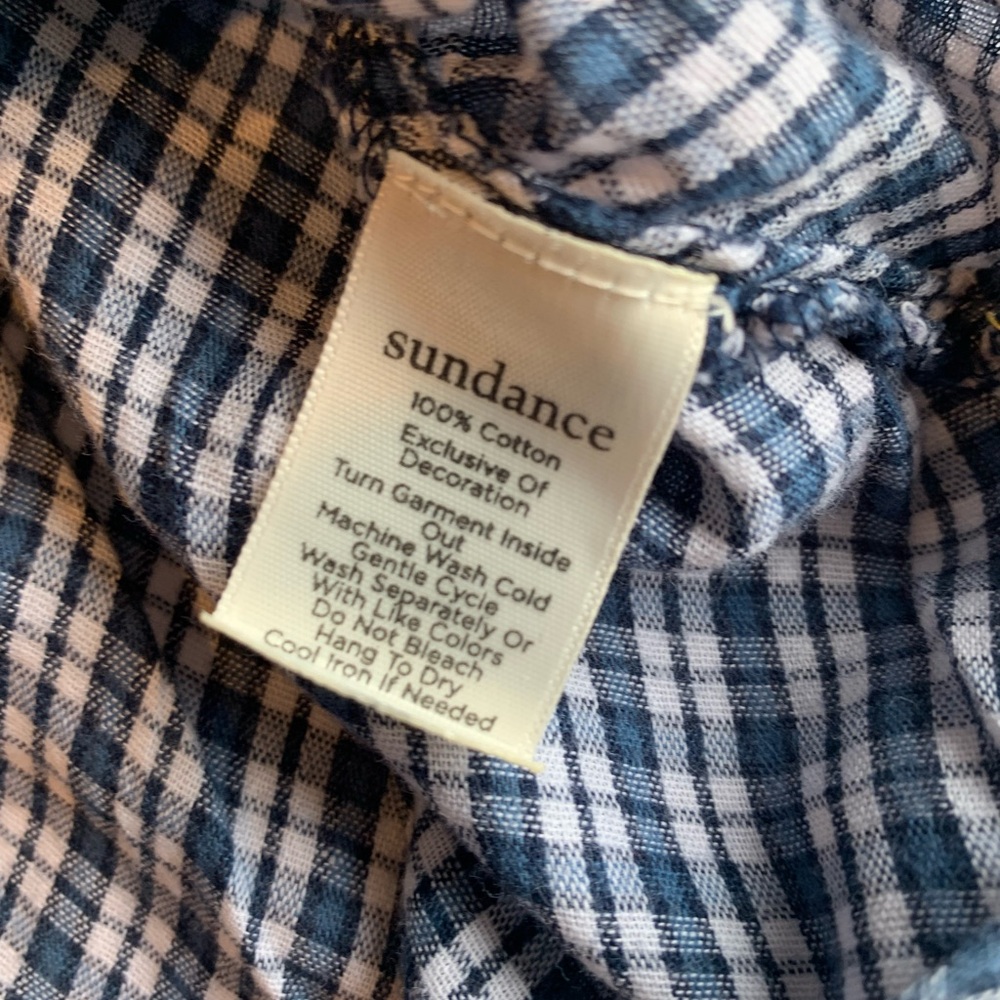 Sundance Navy Checkered Blouse with Floral Accents - Picture 8 of 16